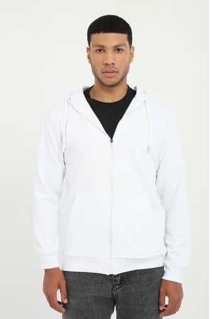 Erkek Regular Fit Kapüşonlu Beyaz Sweatshirt