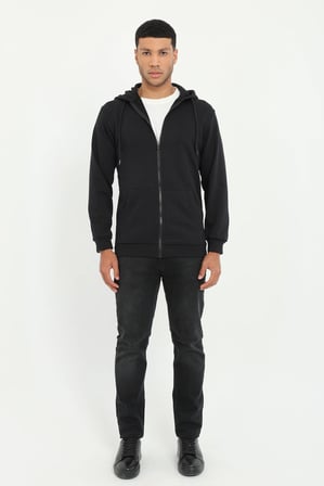 Erkek Regular Fit Kapüşonlu Siyah Sweatshirt
