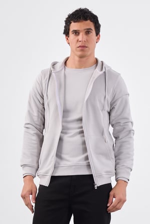 Erkek Regular Fit Kapüşonlu Açık Gri Sweatshirt