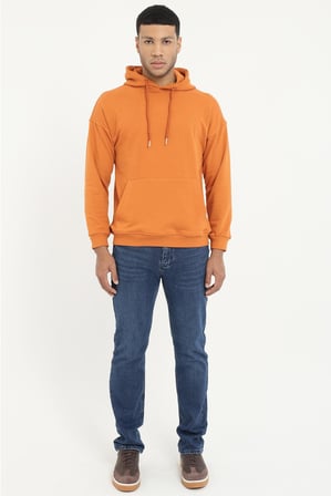 Erkek Regular Fit Kapüşonlu Kiremit Sweatshirt