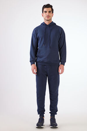 Lacivert Kapüşonlu Kanguru Cepli Regular Fit Erkek Sweatshirt