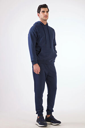 Lacivert Kapüşonlu Kanguru Cepli Regular Fit Erkek Sweatshirt