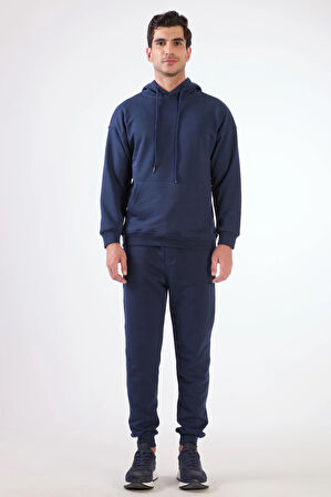 Lacivert Kapüşonlu Kanguru Cepli Regular Fit Erkek Sweatshirt