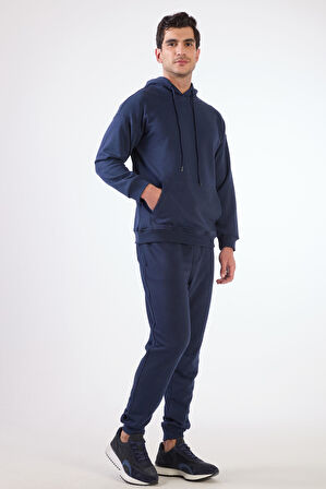 Lacivert Kapüşonlu Kanguru Cepli Regular Fit Erkek Sweatshirt