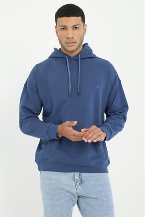 Erkek Regular Fit Kapüşonlu Açık Lacivert Sweatshirt