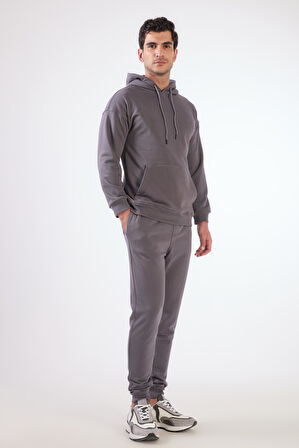 Antrasit Kapüşonlu Kanguru Cepli Regular Fit Erkek Sweatshirt