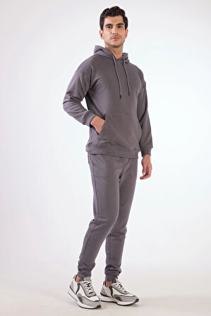 Antrasit Kapüşonlu Kanguru Cepli Regular Fit Erkek Sweatshirt