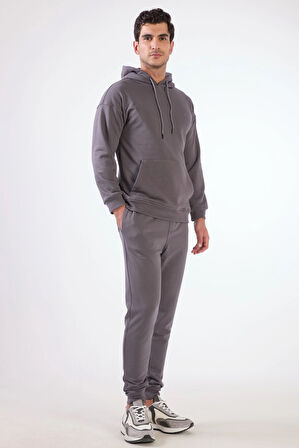 Antrasit Kapüşonlu Kanguru Cepli Regular Fit Erkek Sweatshirt