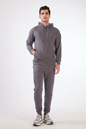Antrasit Kapüşonlu Kanguru Cepli Regular Fit Erkek Sweatshirt