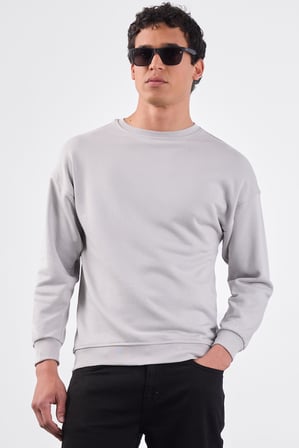Erkek Regular Fit Bisiklet Yaka Açık Gri Sweatshirt