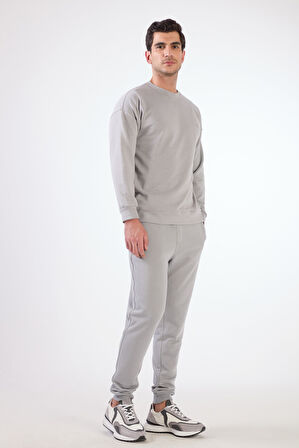 Bej Bisiklet Yaka Regular Fit Erkek Sweatshirt