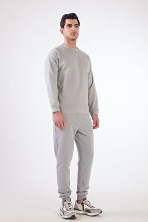 Bej Bisiklet Yaka Regular Fit Erkek Sweatshirt