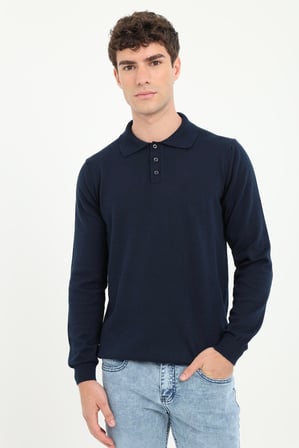 Erkek Regular Fit Polo Yaka Lacivert Triko