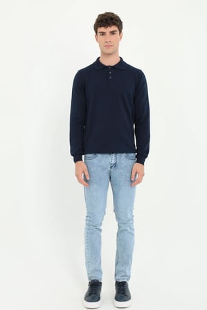 Erkek Regular Fit Polo Yaka Lacivert Triko