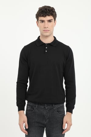 Erkek Regular Fit Polo Yaka Siyah Triko