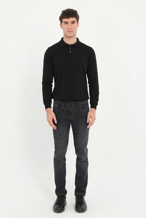 Erkek Regular Fit Polo Yaka Siyah Triko