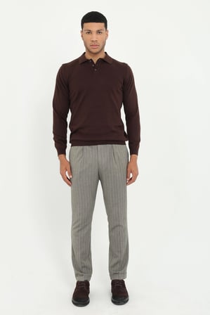 Erkek Regular Fit Polo Yaka Kahve Triko