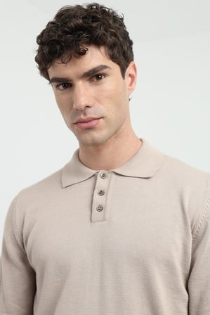 Erkek Regular Fit Polo Yaka Bej Triko