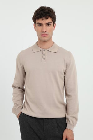 Erkek Regular Fit Polo Yaka Bej Triko