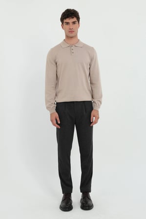 Erkek Regular Fit Polo Yaka Bej Triko