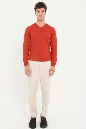 Erkek Regular Fit V Yaka Kiremit Triko