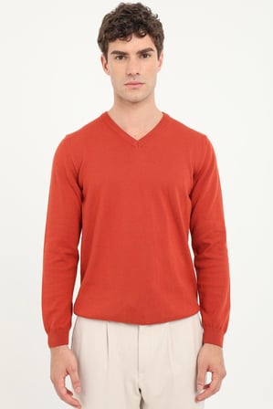 Erkek Regular Fit V Yaka Kiremit Triko