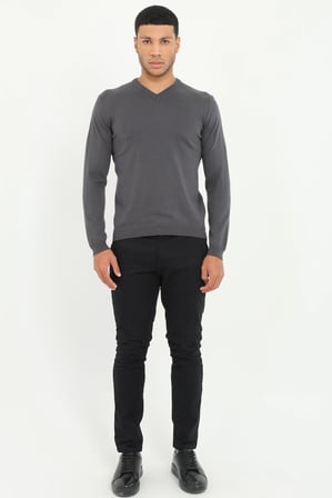 Erkek Regular Fit V Yaka Antrasit Triko