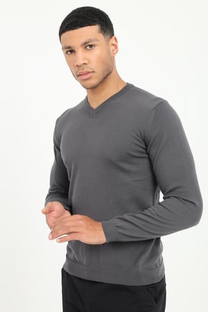 Erkek Regular Fit V Yaka Antrasit Triko