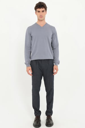 Erkek Regular Fit V Yaka Gri Melanj Triko
