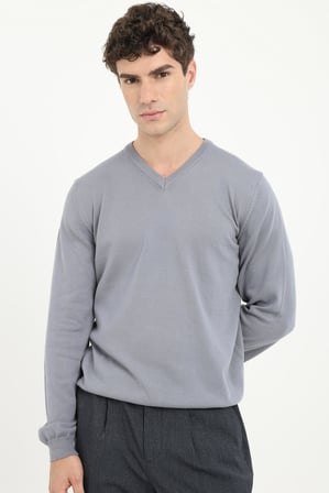 Erkek Regular Fit V Yaka Gri Melanj Triko