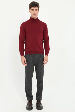 Erkek Regular Fit Tam Balıkçı Yaka Bordo Triko