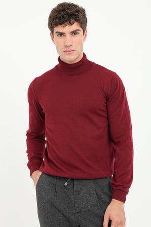 Erkek Regular Fit Tam Balıkçı Yaka Bordo Triko