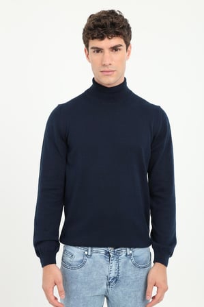 Erkek Regular Fit Tam Balıkçı Yaka Lacivert Triko