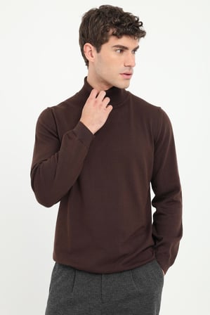 Erkek Regular Fit Tam Balıkçı Yaka Kahve Triko