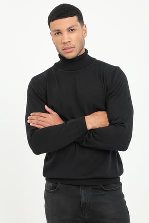 Erkek Regular Fit Tam Balıkçı Yaka Siyah Triko