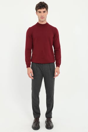 Erkek Regular Fit Yarım Balıkçı Yaka Bordo Triko