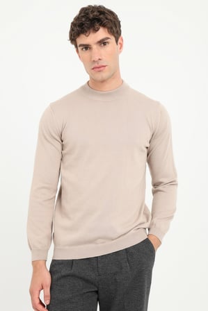 Erkek Regular Fit Yarım Balıkçı Yaka Bej Triko