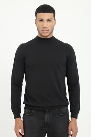 Erkek Regular Fit Yarım Balıkçı Yaka Siyah Triko