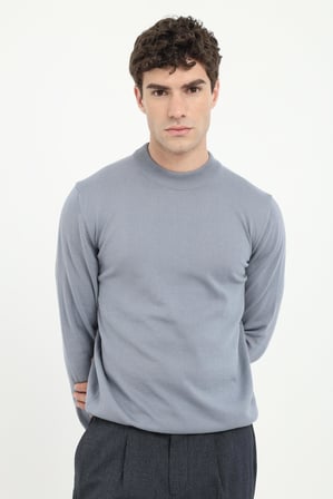 Erkek Regular Fit Yarım Balıkçı Yaka Gri Melanj Triko