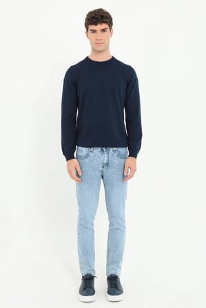 Erkek Regular Fit Bisiklet Yaka Lacivert Triko