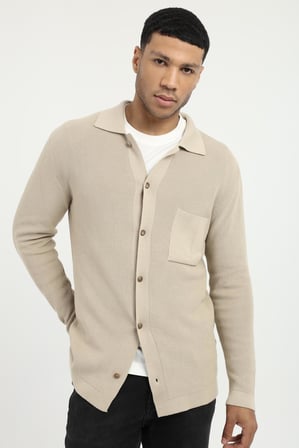 Erkek Regular Fit Polo Yaka Bej Hırka