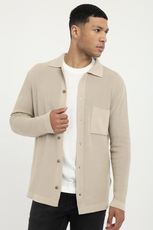 Erkek Regular Fit Polo Yaka Bej Hırka