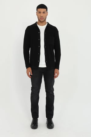 Erkek Regular Fit Polo Yaka Siyah Hırka