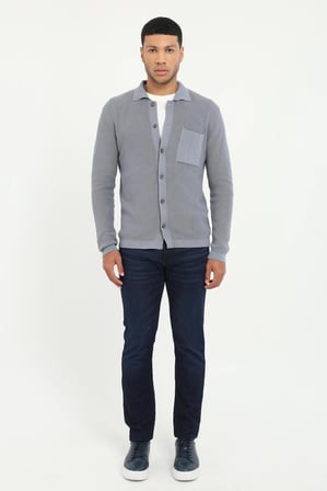 Erkek Regular Fit Polo Yaka Gri Hırka