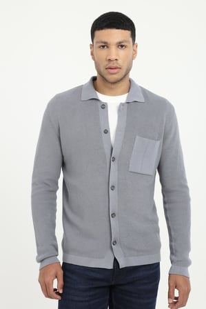 Erkek Regular Fit Polo Yaka Gri Hırka