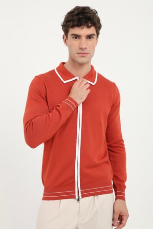 Erkek Regular Fit Polo Yaka Kiremit Fermuarlı Hırka