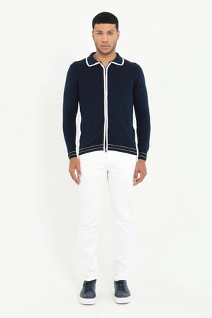 Erkek Regular Fit Polo Yaka Lacivert Fermuarlı Hırka