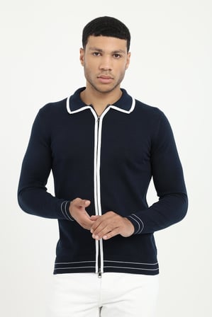 Erkek Regular Fit Polo Yaka Lacivert Fermuarlı Hırka