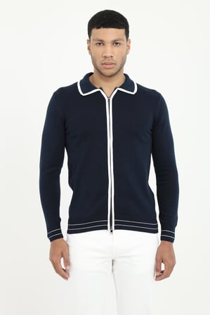 Erkek Regular Fit Polo Yaka Lacivert Fermuarlı Hırka