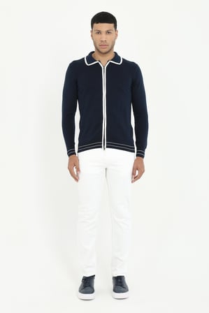 Erkek Regular Fit Polo Yaka Lacivert Fermuarlı Hırka